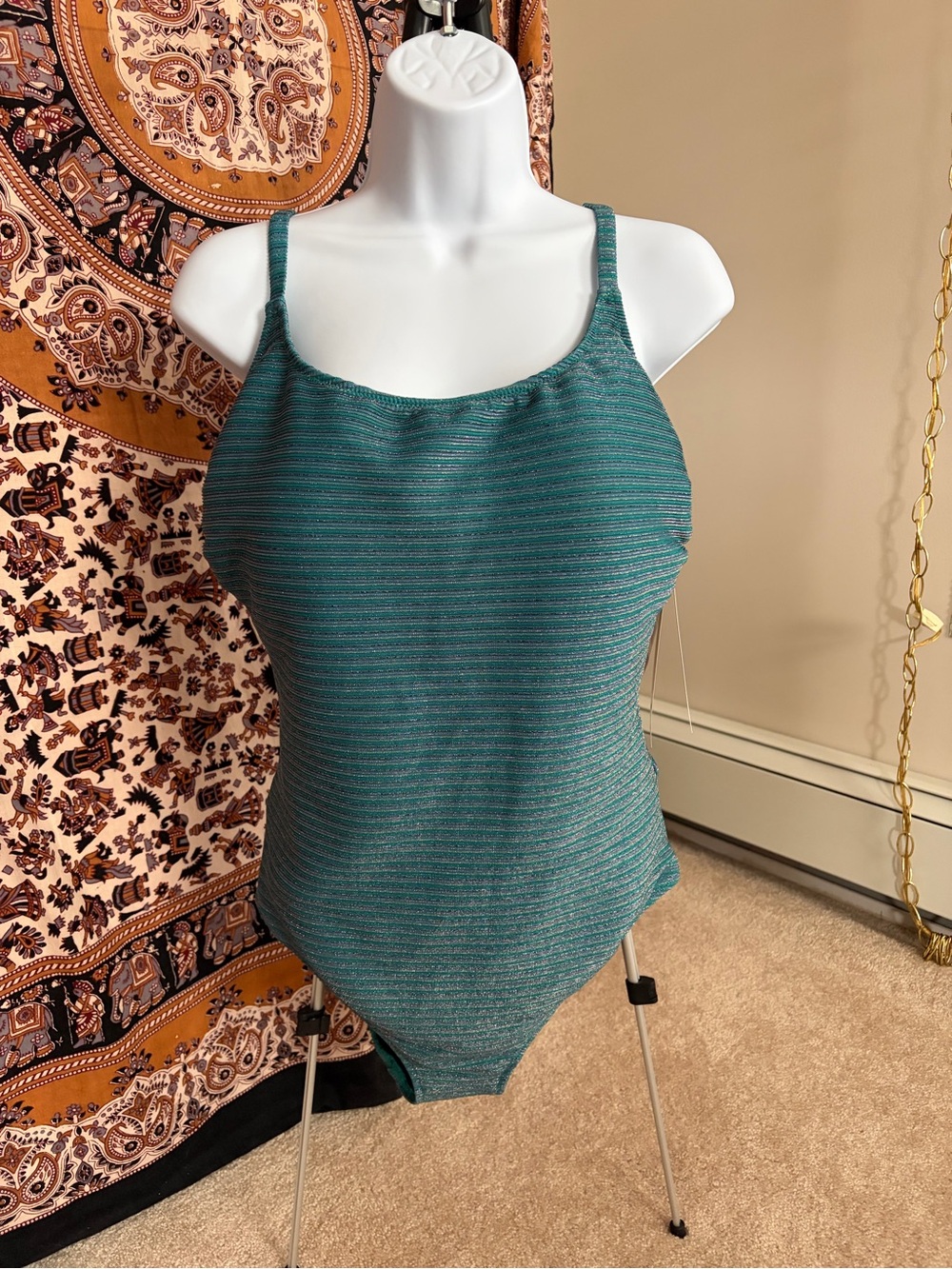 Teal Striped One-Piece Swimsuit